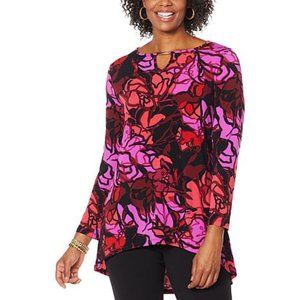 Antthony Keyhole Neck Hi-Low Hem Top Berry Floral
